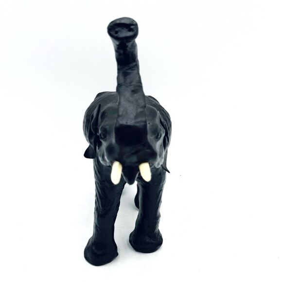 Vintage Leather Wrapped Elephant Figure Good Luck Trunk Up w Tusks - Picture 2 of 10
